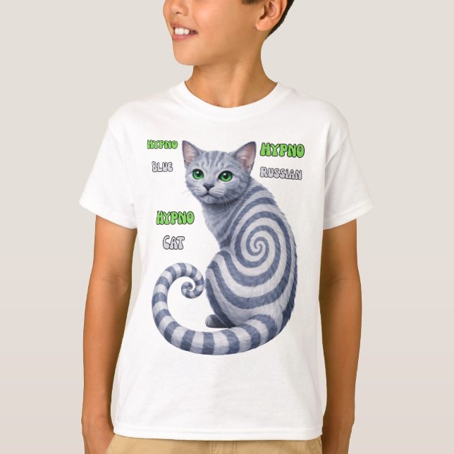 Rysk Blå Hypno Katt T Shirt (Framsida)
