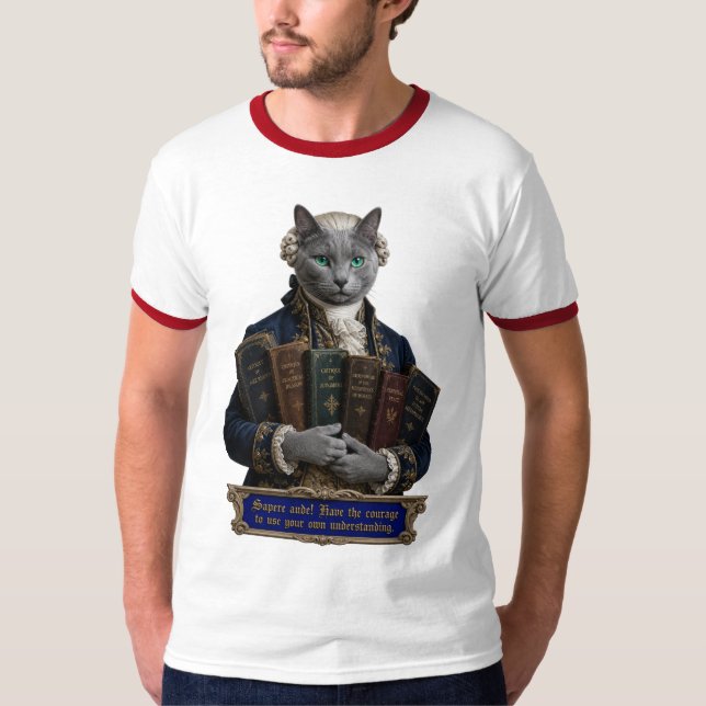 Rysk Blå Immanuel Kant Katt T Shirt (Framsida)