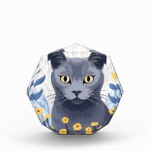 Rysk Blå Katt Gula Blommor