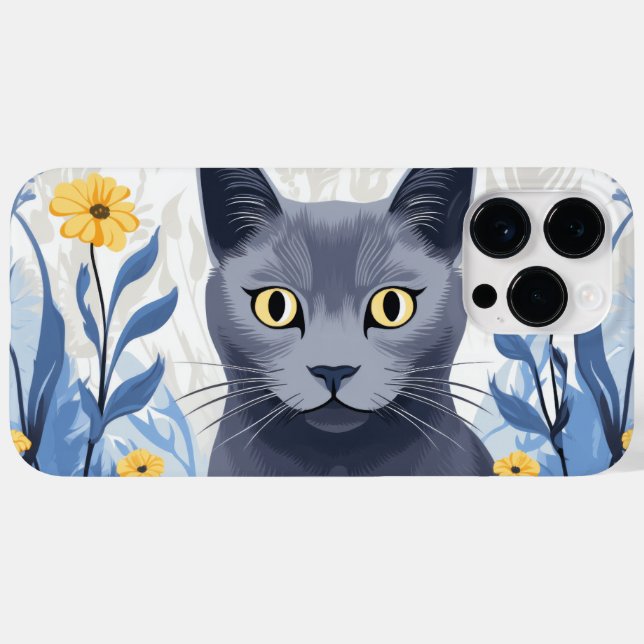 Rysk Blå Katt Gula Blommor (Baksida (horisontell))