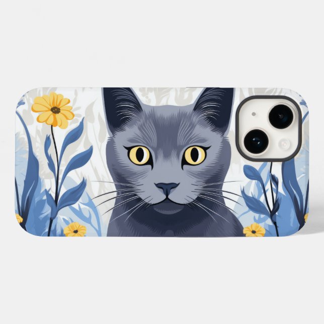 Rysk Blå Katt Gula Blommor (Baksida (horisontell))