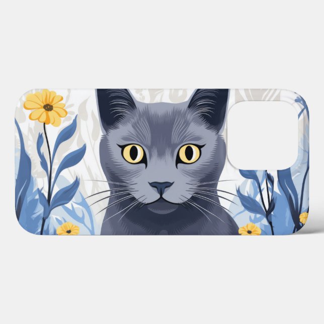 Rysk Blå Katt Gula Blommor (Baksida (horisontell))