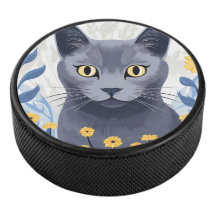 Rysk Blå Katt Gula Blommor