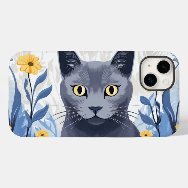 Rysk Blå Katt Gula Blommor (Baksida (horisontell))