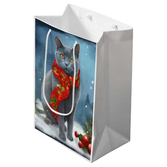 Rysk blå katt i snö jul (Framsidan Vinklad)