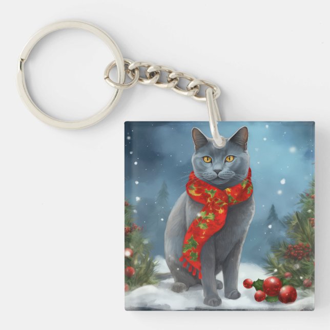 Rysk blå katt i snö jul (Framsidan)