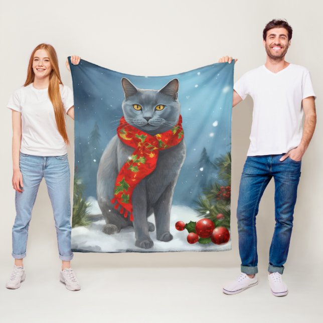 Rysk blå katt i snö jul fleecefilt (På plats)