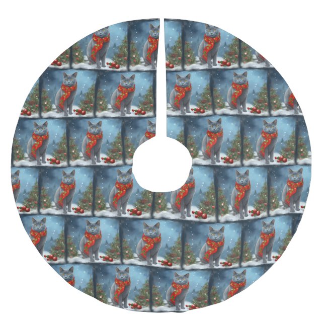 Rysk blå katt i snö jul julgransmatta borstad polyester (Framsidan)