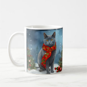 Rysk blå katt i snö jul kaffemugg