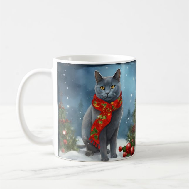 Rysk blå katt i snö jul kaffemugg (Vänster)