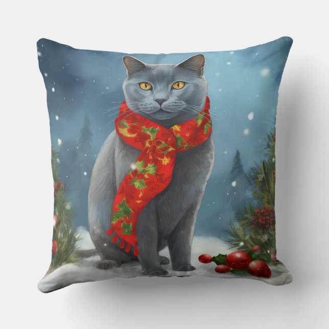 Rysk blå katt i snö jul kudde (Baksida)