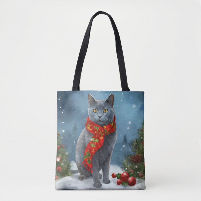 Rysk blå katt i snö jul tygkasse (Framsida)