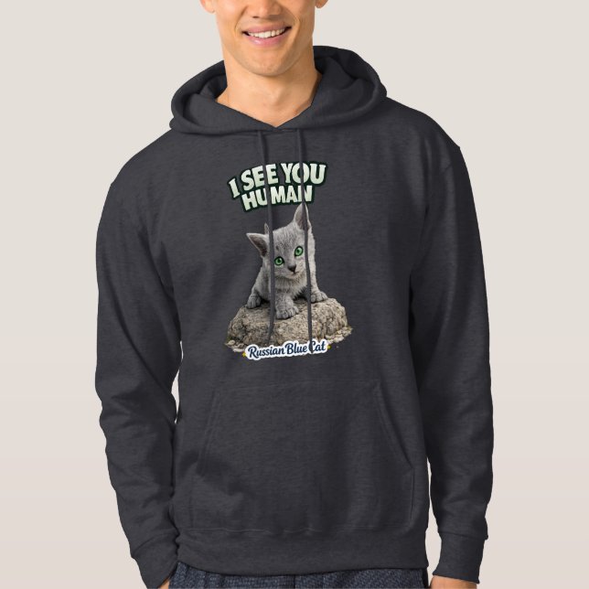 Rysk Blå Katt – Jag Ser Dig Människa Hoodie (Framsida)