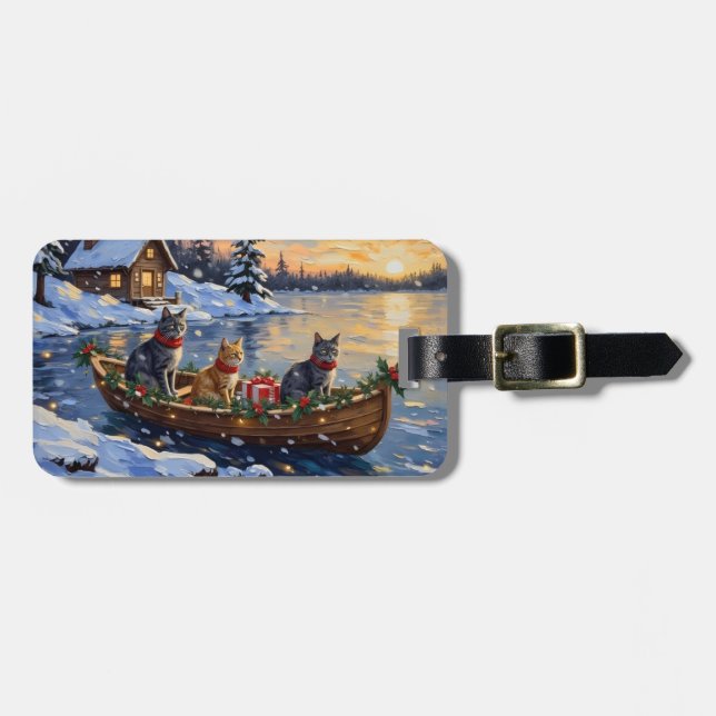 Rysk Blå Katt Jul Båt Högtid Bagagebricka (Horisontell Framsida)