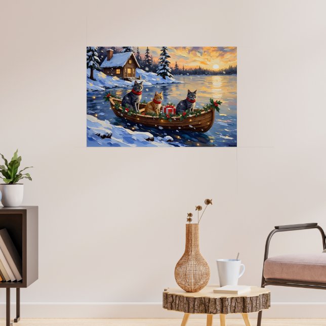 Rysk Blå Katt Jul Båt Högtid Poster (Vardagsrum 3)