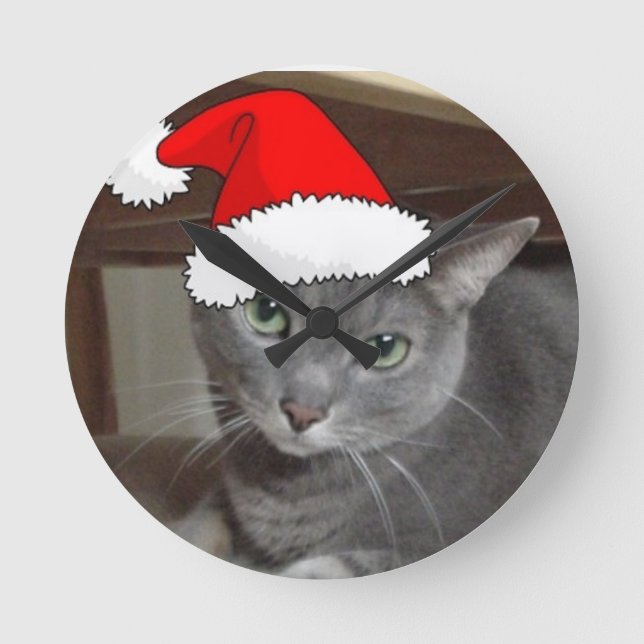 Rysk blå katt jul rund klocka (Framsida)