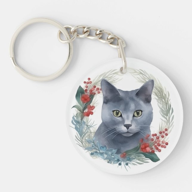 Rysk blå katt julkrans festliga kattunge (Framsidan)