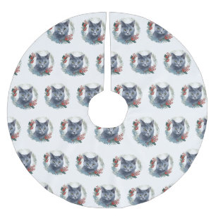 Rysk blå katt julkrans festliga kattunge julgransmatta borstad polyester