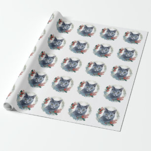 Rysk blå katt julkrans festliga kattunge presentpapper
