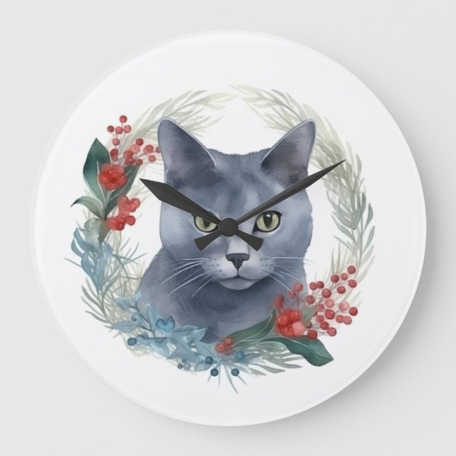 Rysk blå katt julkrans festliga kattunge stor klocka (Framsida)