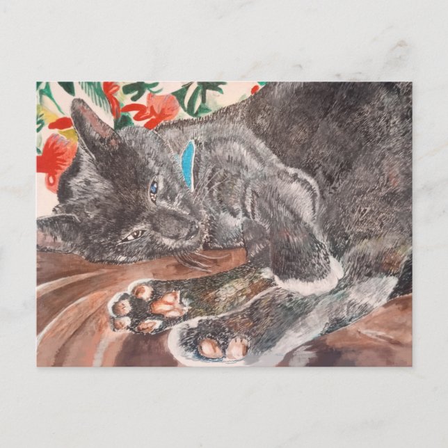 Rysk blå katt korthåriga katter grå engelska vykort (Framsida)