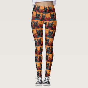 Rysk blå katt med hjärter rosor Alla hjärtans dag Leggings