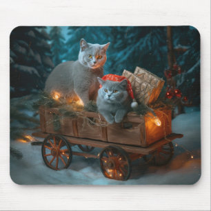 Rysk Blå Katt Snöig Släd Jul Dekoration Musmatta