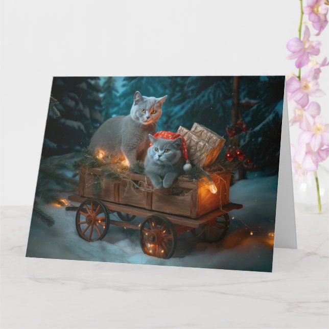 Rysk Blå Katt Snöig Slädj Jul Dekoration Kort (Orkide)