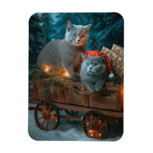 Rysk Blå Katt Snöig Slädjul Juldekoration Magnet