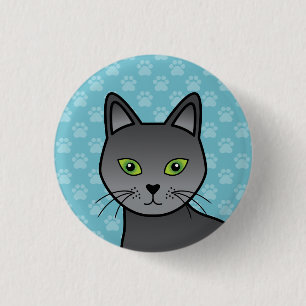 Rysk blå kattillustration Ansikte närbild Knapp