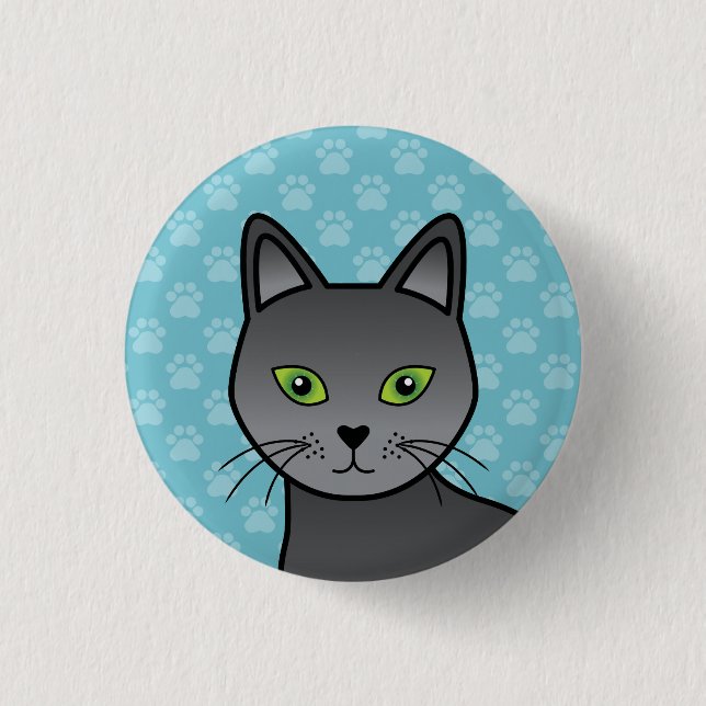 Rysk blå kattillustration Ansikte närbild Knapp (Framsida)