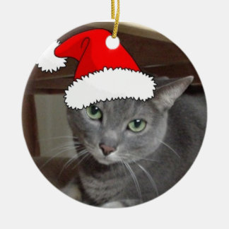 Rysk blå kattjul julgransprydnad keramik