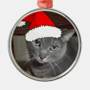 Rysk blå kattjul julgransprydnad metall