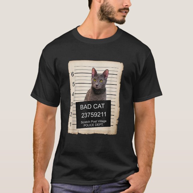 Rysk blå kattunge mugg skott dålig katt  t shirt (Framsida)