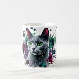Rysk blå kattvattenfärg kaffemugg