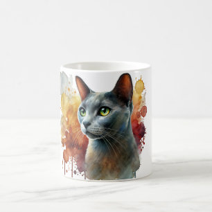 Rysk blå kattvattenfärg kaffemugg