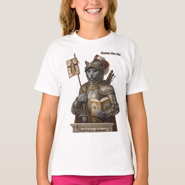 Rysk Blå Konquistador Katt – Ära & Arvskapital T Shirt (Framsida)