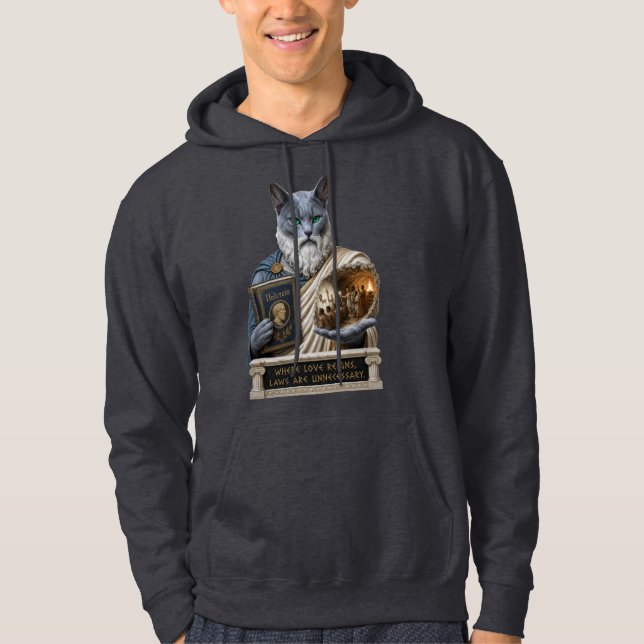 Rysk Blå Plato Katt Hoodie (Framsida)