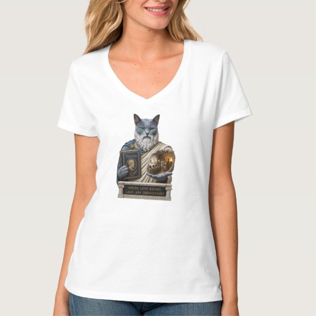 Rysk Blå Plato Katt T Shirt (Framsida)