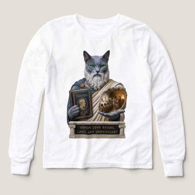 Rysk Blå Plato Katt T Shirt (Design framsida)