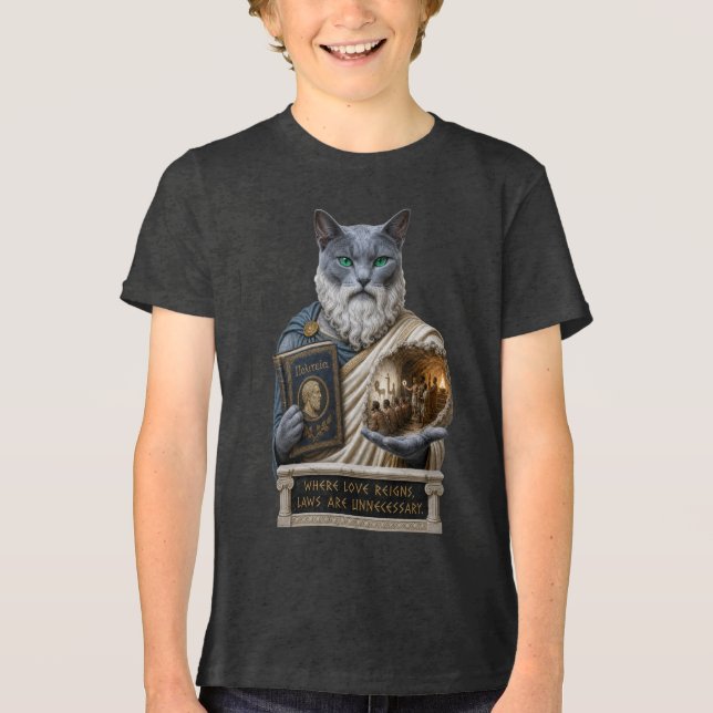Rysk Blå Plato Katt T Shirt (Framsida)