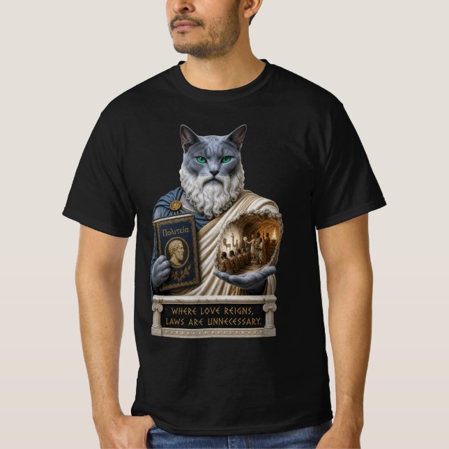 Rysk Blå Plato Katt T Shirt (Framsida)