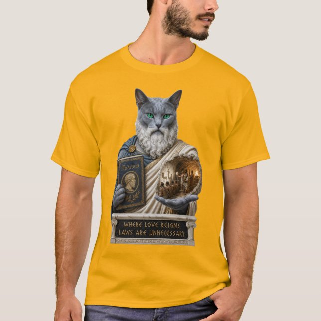Rysk Blå Plato Katt T Shirt (Framsida)