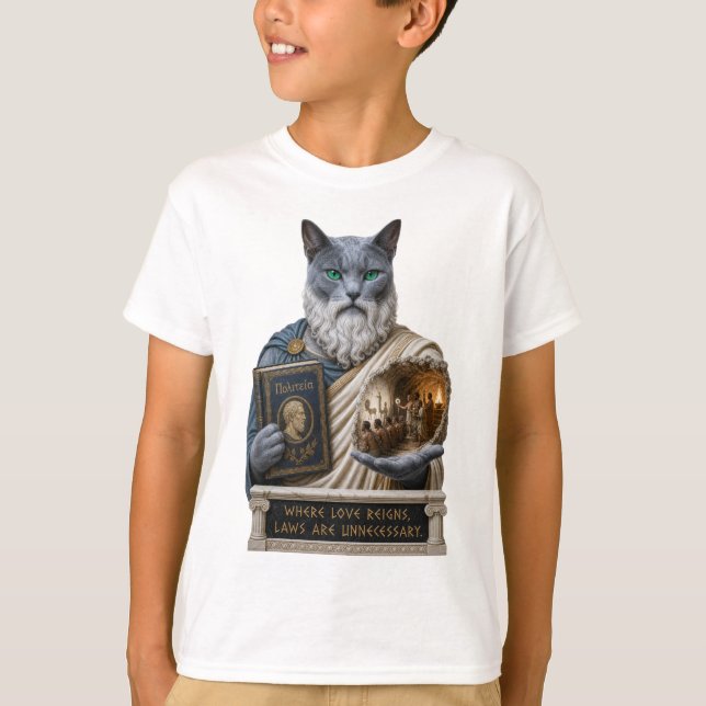 Rysk Blå Plato Katt T Shirt (Framsida)