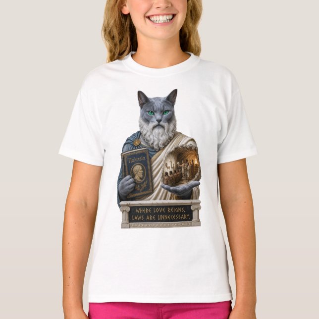 Rysk Blå Plato Katt T Shirt (Framsida)