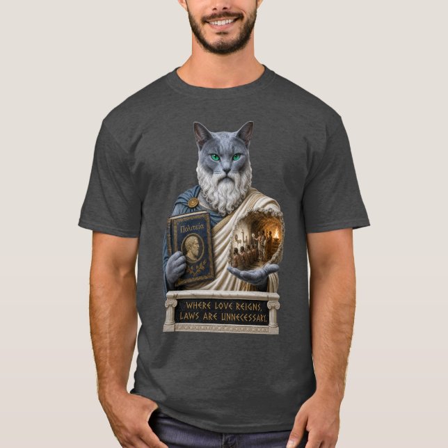 Rysk Blå Plato Katt T Shirt (Framsida)