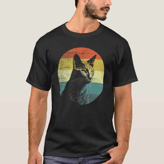Rysk Blå Retro Kattdesign T Shirt (Framsida)