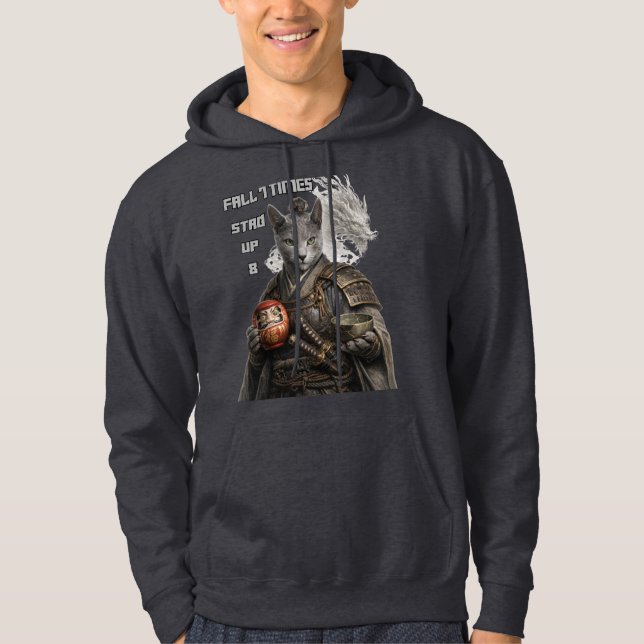 Rysk Blå Samurajkatt Hoodie (Framsida)
