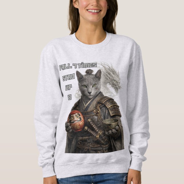 Rysk Blå Samurajkatt T Shirt (Framsida)