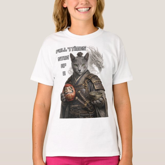 Rysk Blå Samurajkatt T Shirt (Framsida)